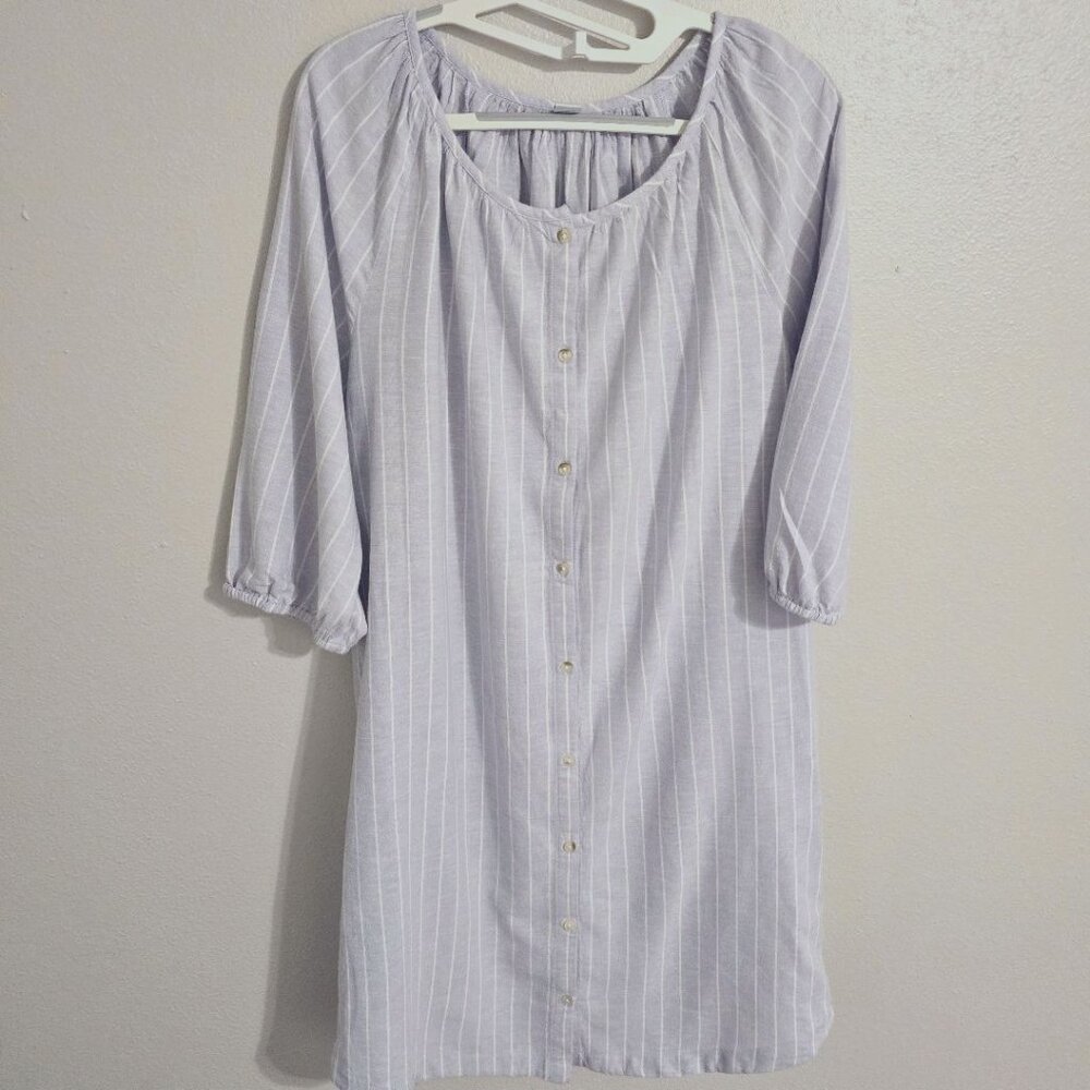Old Navy Women's Medium Lavender/White Striped Shirt Dress - Raglan Puff Sleeve